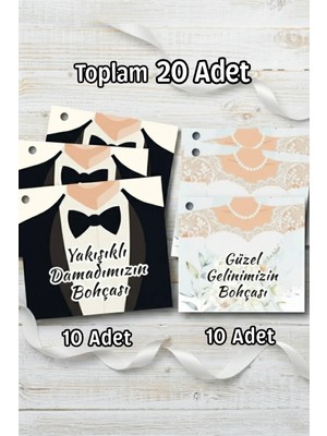 Metranya Gelin Damat Bohça Kartı, 20 Adet Söz Nişan Bohça Etiketi Çeyiz Kutusu Kolisi Bohça Çeyiz Hediyelik
