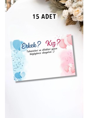Metranya Cinsiyet Belirleme Partisi Kız Mı Erkek Mi 15 Adet Baby Shower Bebek Dilek Hatıra Tahmin Anı Kartı