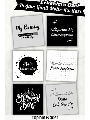 Metranya Doğum Günü Partisi - Motto Kartları 6 Adet Happy Birthday Konsepti Arkadaşa Özel Hediye Cupcake Süs