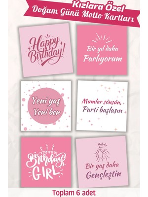 Metranya Doğum Günü Partisi - Motto Kartları 6 Adet Happy Birthday Konsepti Arkadaşa Özel Hediye Cupcake Süs