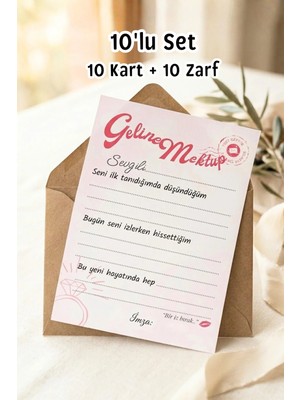 Metranya Geline Mektup Kartı + Kraft Zarf 10 Adet Bekarlığa Veda Partisi Bride To Be Geline Tavsiye Kartı