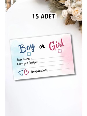 Metranya Cinsiyet Belirleme Partisi Isim Önerisi ve Dilek Kartı 15 Adet Baby Shower Kız Mı Erkek Mi Bebek Anı