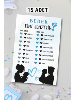 Metranya Cinsiyet Belirleme Partisi Bebek Kime Benzesin? 15 Adet Baby Shower Hediye Süs Anı Hatıra Oyun Kartı