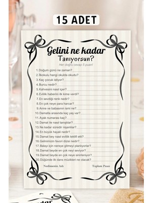 Metranya Gelini Kim Daha Iyi Tanıyor 15 Adet Bride To Be Soru Quiz Kartı Bekarlığa Veda Partisi Oyun Kartları