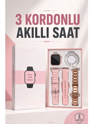 YF Tekstil Ambalaj Akıllı Saat Amoled Ekran 3 Kordonlu Aksesuar Hediyeli Sesli Görüşme - YFTA161280-6040