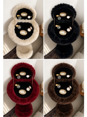FRAMGAN Roselle Aynalı Makyaj Masası ve Gizlenebilir Puf Seti Peluş Kumaş Çok Amaçlı Tasarım