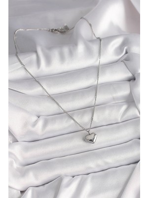 Fantastik Store 316L Çelik Gümüş Renk Zincir Love Işleme Kalp Figür Kadın Kolye - Lisinya