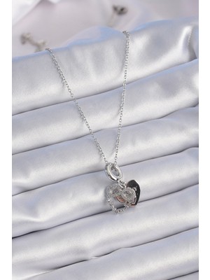 Fantastik Store 316L Çelik Gümüş Renk Zirkon Taşlı Sonsuzluk Kalp Figür Charm Model Kadın Kolye - Lisinya