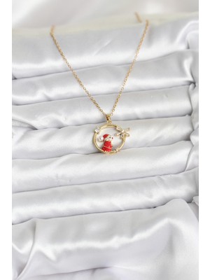 Fantastik Store 316L Çelik Zincir Gold Zirkon Taşlı Yılbaşı Tema Kadın Kolye - Lisinya