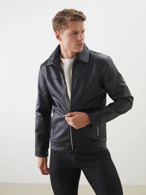 Lc Waikiki Yeni Sezon Slim Fit Gömlek Yaka Erkek Deri Görünümlü Ceket