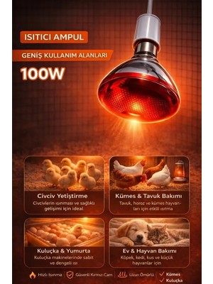Fantastik Store 100W Isıtıcı Ampul Kırmızı Isı Lambası Civciv Kümes Kuluçka E27 Duy Isıtma Ampulü ( Lisinya )