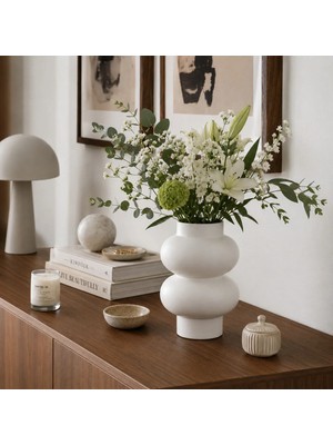 Lui Tasarım Modern Tasarım Bohem MIMIMALIS+L2:L35T Beyaz Rengi Seramik Stonware Vazo Bella 20 cm