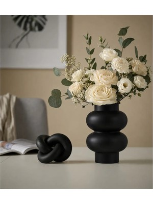 Lui Tasarım Modern Tasarım Bohem Mimimalist Siyah Rengi Seramik Stonware Vazo Bella 20 cm