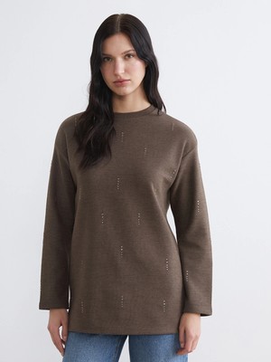 Lc Waikiki Yeni Sezon Soft Touch Taşlı Kadın Sweatshirt Tunik
