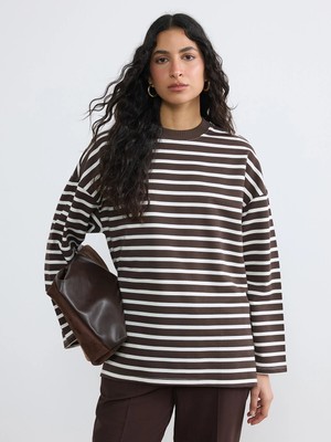 Lc Waikiki Yeni Sezon Çizgili Oversize Kadın Sweatshirt Tunik