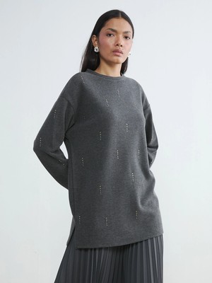 Lc Waikiki Yeni Sezon Soft Touch Taşlı Kadın Sweatshirt Tunik