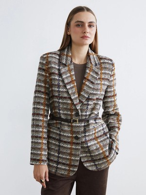 Lc Waikiki Yeni Sezon Ekose Kemerli Kadın Tüvit Blazer Ceket