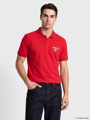 Lc Waikiki Yeni Sezon Polo Yaka Türkiye Baskılı Erkek Tişört