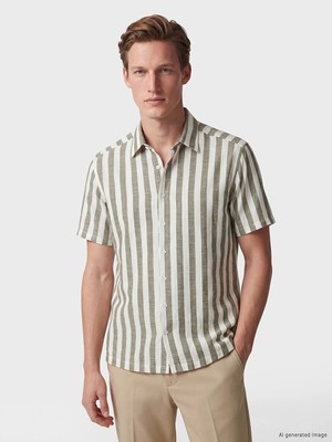 Lc Waikiki Yeni Sezon Regular Fit Çizgili Keten Karışımlı Erkek Gömlek