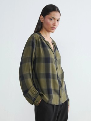 Lc Waikiki Yeni Sezon Kaçık Yaka Ekose Oversize Bluz