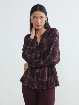 Lc Waikiki Yeni Sezon Kaçık Yaka Ekose Oversize Bluz