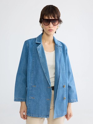 Lc Waikiki Yeni Sezon Kruvaze Yaka Kadın Jean Blazer Ceket