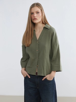 Lc Waikiki Yeni Sezon Dokulu Oversize Kadın Gömlek