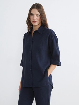 Lc Waikiki Yeni Sezon Dokulu Oversize Müslin Kadın Gömlek