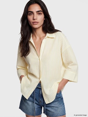 Lc Waikiki Yeni Sezon Çizgili Oversize Poplin Kadın Gömlek