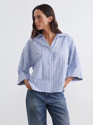Lc Waikiki Yeni Sezon Çizgili Oversize Poplin Kadın Gömlek