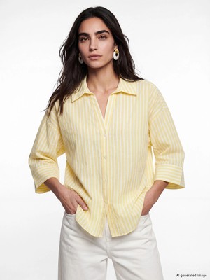 Lc Waikiki Yeni Sezon Çizgili Oversize Poplin Kadın Gömlek