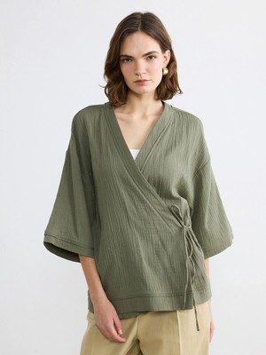 Lc Waikiki Yeni Sezon Kruvaze Yaka Dokulu Kadın Kimono