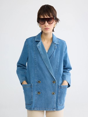 Lc Waikiki Yeni Sezon Kruvaze Yaka Kadın Jean Blazer Ceket