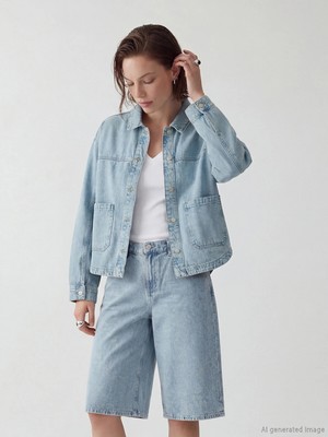 Lc Waikiki Yeni Sezon Gömlek Yaka Oversize Kadın Jean Ceket