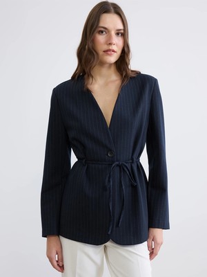Lc Waikiki Yeni Sezon Çizgili Kuşaklı Kadın Blazer Ceket