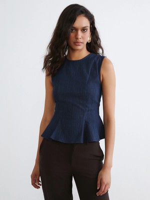 Lc Waikiki Yeni Sezon Bisiklet Yaka Peplum Jean Bluz