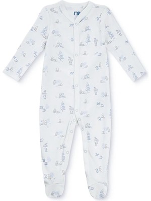 Mothercare Erkek Bebek Tulum Hayvan Baskılı Çıtçıtlı Bisiklet Yaka Uzun Kol Patikli