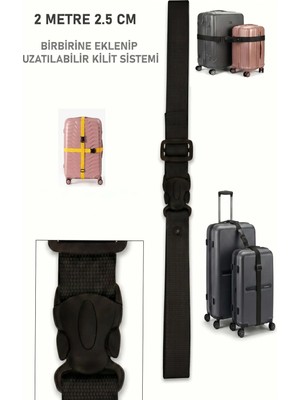 Usin 2 Metre Siyah Valiz Çanta Bavul Bagaj Valiz Birleştirme Bağlama Askısı Kemeri Kayışı Organizeri 2,5 cm En