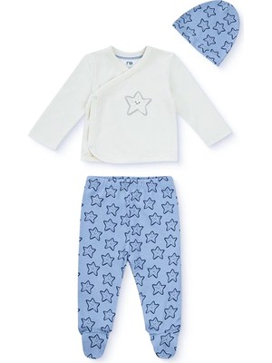 Mothercare Erkek Bebek Zıbın-Şapka-Alt Hayvan Baskılı Çıtçıtlı V Yaka Long Sleeve Patikli