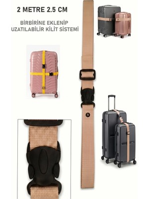Usin 2 Metre Bej Valiz Çanta Bavul Bagaj Valiz Birleştirme Bağlama Askısı Kemeri Kayışı Organizeri 2,5 cm En