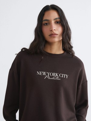Lc Waikiki Yeni Sezon Nyc Baskılı Soft Touch Kadın Sweatshirt Tunik
