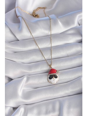 Fantastik Store 316L Çelik Gold Renk Zincir Zirkon Taşlı Yılbaşı Temalı Noel Baba Figür Kadın Kolye - Lisinya