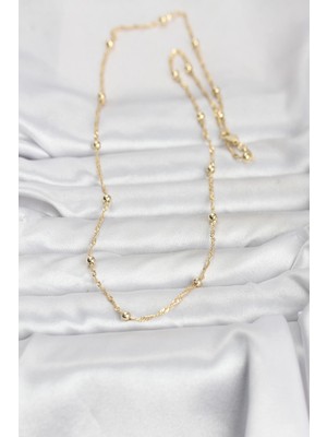 Fantastik Store cm 14K Gold Renk Burgu ve Top Zincirli Model 60 cm Kadın Kolye - Lisinya