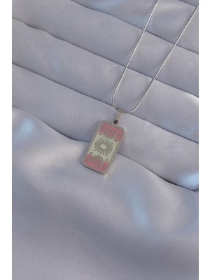 Fantastik Store 316L Çelik Gümüş Renk Pembe Mineli Ay Figür Tarot Kolye - Lisinya