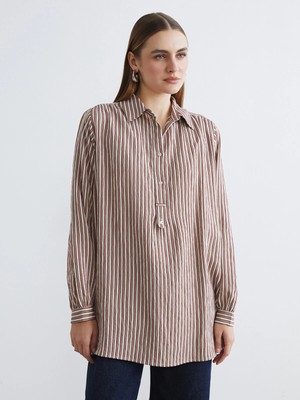 Lc Waikiki Yeni Sezon Çizgili Oversize Kadın Gömlek Tunik