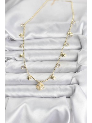 Fantastik Store Pirinç Gold Renk Zirkon Taşlı Kutup Yıldızı Model Kadın Kolye - Lisinya