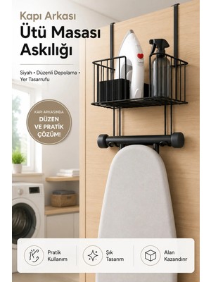 Premini Pratik ve Şık Paslanmaz Kapı Arkası Ütü ve Masa Askısı Düzenleyici