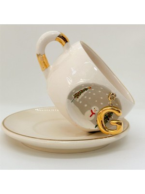 BSK Ceramics Handmade Kış Harfli Porselen Çay Fincanı G Harfi