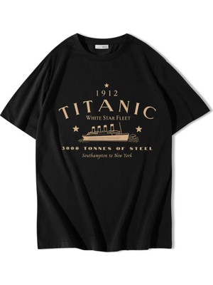 Brz Collection Unisex Oversize Titanic T-Shirt Siyah