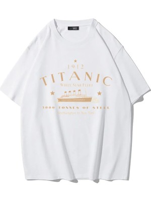 Brz Collection Unisex Oversize Titanic T-Shirt (Beyaz)